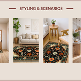 Ultra Soft Area Rug, Non Slip, Stain Resistant, Washable Area Rugs for Living Room, Bedroom, Elegant Black Botanical Elegance Design(Black)