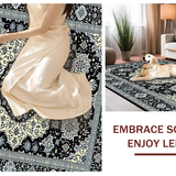 Ultra Soft Area Rug, Non Slip, Stain Resistant, Washable Area Rugs for Living Room, Bedroom, Striking Ogee Pattern in Monochrome(Black)