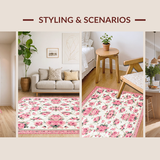 Ultra Soft Area Rug, Non Slip, Stain Resistant, Washable Area Rugs for Living Room, Bedroom, Delicate Rustic Floral Harmony(Pink)