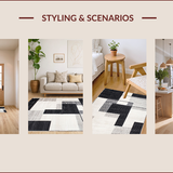 Ultra Soft Area Rug, Non Slip, Stain Resistant, Washable Area Rugs for Living Room, Bedroom, Minimalist Linear Contrast Artistry(Black)