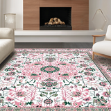 Ultra Soft Area Rug, Non Slip, Stain Resistant, Washable Area Rugs for Living Room, Bedroom, Contemporary Artistic Floral Fusion(White)