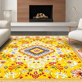 Ultra Soft Area Rug, Non Slip, Stain Resistant, Washable Area Rugs for Living Room, Bedroom, Whimsical Fringe-Trimmed Circle(Yellow)