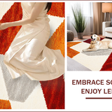 Ultra Soft Area Rug, Non Slip, Stain Resistant, Washable Area Rugs for Living Room, Bedroom, Rust Ivory Geometric Living Room Shag Rug(Orange)