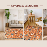 Ultra Soft Area Rug, Non Slip, Stain Resistant, Washable Area Rugs for Living Room, Bedroom, Earthy Southwestern Tile Design(Orange)