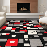 Ultra Soft Area Rug, Non Slip, Stain Resistant, Washable Area Rugs for Living Room, Bedroom, Quirky Black Geometric Motif(Black)