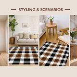 Ultra Soft Area Rug, Non Slip, Stain Resistant, Washable Area Rugs for Living Room, Bedroom, Festive Dotted Plaid Composition(Brown)