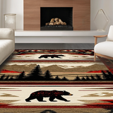 Ultra Soft Area Rug, Non Slip, Stain Resistant, Washable Area Rugs for Living Room, Bedroom, Striking Ethnic Bear Graphic(Brown)