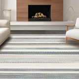 Ultra Soft Area Rug, Non Slip, Stain Resistant, Washable Area Rugs for Living Room, Bedroom, Artful Transitional Cream Stripes(Gray)
