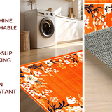 Ultra Soft Area Rug, Non Slip, Stain Resistant, Washable Area Rugs for Living Room, Bedroom, Eclectic Whimsical Garden Design(Orange)