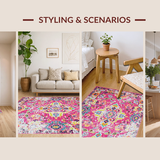 Ultra Soft Area Rug, Non Slip, Stain Resistant, Washable Area Rugs for Living Room, Bedroom, Cozy Earth Tone Floral Touch(Pink)