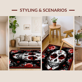 Ultra Soft Area Rug, Non Slip, Stain Resistant, Washable Area Rugs for Living Room, Bedroom, Dramatic Skull and Blossom Fusion(Black)
