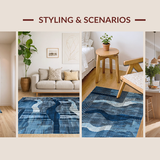 Ultra Soft Area Rug, Non Slip, Stain Resistant, Washable Area Rugs for Living Room, Bedroom, Contemporary Geometric Patterned Aesthetic(Blue)