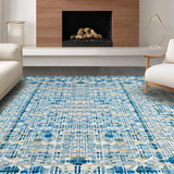 Ultra Soft Area Rug, Non Slip, Stain Resistant, Washable Area Rugs for Living Room, Bedroom, Chic Scalloped Ribbon Bow Rug with Contemporary Preppy Graphic Detailing(Blue)