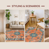 Ultra Soft Area Rug, Non Slip, Stain Resistant, Washable Area Rugs for Living Room, Bedroom, Modern Abstract Circular Pattern Play(Orange)