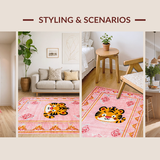 Ultra Soft Area Rug, Non Slip, Stain Resistant, Washable Area Rugs for Living Room, Bedroom, Cheerful Rustic Tiger Charm(Pink)
