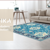 Ultra Soft Area Rug, Non Slip, Stain Resistant, Washable Area Rugs for Living Room, Bedroom, Coastal Elegance Floral Motif(Blue)