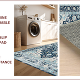 Ultra Soft Area Rug, Non Slip, Stain Resistant, Washable Area Rugs for Living Room, Bedroom, Elegant Transitional Damask Aesthetic(Blue)