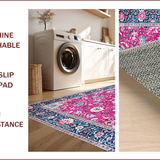 Ultra Soft Area Rug, Non Slip, Stain Resistant, Washable Area Rugs for Living Room, Bedroom, Retro Oceanic Floral Fusion(Pink)