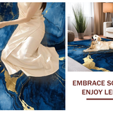 Ultra Soft Area Rug, Non Slip, Stain Resistant, Washable Area Rugs for Living Room, Bedroom, Sophisticated Gold Accented Pattern(Blue)