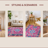 Ultra Soft Area Rug, Non Slip, Stain Resistant, Washable Area Rugs for Living Room, Bedroom, Modern Floral Stain Resistant Bedroom Area Rug(Pink)