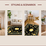 Ultra Soft Area Rug, Non Slip, Stain Resistant, Washable Area Rugs for Living Room, Bedroom, Mystical Black Gold Organic Motif(Black)