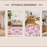 Ultra Soft Area Rug, Non Slip, Stain Resistant, Washable Area Rugs for Living Room, Bedroom, Boho Floral Non-Slip Kids Room(Pink)