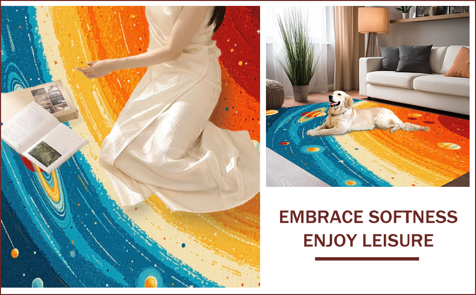 Ultra Soft Area Rug, Non Slip, Stain Resistant, Washable Area Rugs for Living Room, Bedroom, Solar System Kids Learning(Orange) - ODIKA