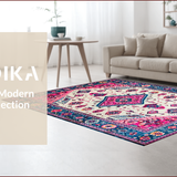 Ultra Soft Area Rug, Non Slip, Stain Resistant, Washable Area Rugs for Living Room, Bedroom, Rustic Colorful Geometric Arrangement(Pink)