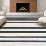 Braided Stripe Black White Farmhouse Style Reversible(Beige)
