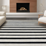 Ultra Soft Area Rug, Non Slip, Stain Resistant, Washable Area Rugs for Living Room, Bedroom, Geometric Stripe Pattern Rug Washable Indoor Outdoor(Black)