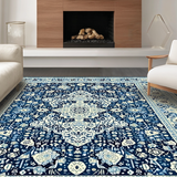 Ultra Soft Area Rug, Non Slip, Stain Resistant, Washable Area Rugs for Living Room, Bedroom, Rustic Blue Toned Geometric Motif(Blue)