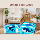 Ultra Soft Area Rug, Non Slip, Stain Resistant, Washable Area Rugs for Living Room, Bedroom, Fun Sea-themed Whimsy Art(Blue)