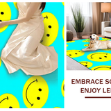 Ultra Soft Area Rug, Non Slip, Stain Resistant, Washable Area Rugs for Living Room, Bedroom, Bright Multi-Hued Smiley Arrangement(Blue)