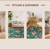 Ultra Soft Area Rug, Non Slip, Stain Resistant, Washable Area Rugs for Living Room, Bedroom, Elegant Soft Floral Aesthetic(Blue)