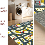 Ultra Soft Area Rug, Non Slip, Stain Resistant, Washable Area Rugs for Living Room, Bedroom, Engaging Vehicle Pathway Illustration(Yellow)