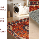 Ultra Soft Area Rug, Non Slip, Stain Resistant, Washable Area Rugs for Living Room, Bedroom, Rustic Traditional Floral Arrangement(Red)