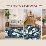 Ultra Soft Area Rug, Non Slip, Stain Resistant, Washable Area Rugs for Living Room, Bedroom, Nautical Kraken Tentacle Rug Masterpiece With Artistic Ocean Wave Pattern(Blue)
