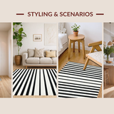 Ultra Soft Area Rug, Non Slip, Stain Resistant, Washable Area Rugs for Living Room, Bedroom, Monochrome Striped Layered Accent Rug with Non-Slip Absorbent Design(Black)