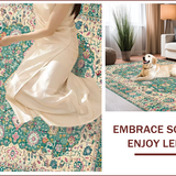 Ultra Soft Area Rug, Non Slip, Stain Resistant, Washable Area Rugs for Living Room, Bedroom, Pastel Eclectic Botanical Design(Blue)