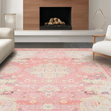 Ultra Soft Area Rug, Non Slip, Stain Resistant, Washable Area Rugs for Living Room, Bedroom, Artistic Distressed Floral Arrangement(Pink)