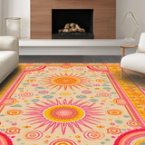 Ultra Soft Area Rug, Non Slip, Stain Resistant, Washable Area Rugs for Living Room, Bedroom, Artistic Round Sunray Design Element(Yellow)