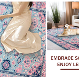 Ultra Soft Area Rug, Non Slip, Stain Resistant, Washable Area Rugs for Living Room, Bedroom, Charming Pastel Geometric Motif(Blue)