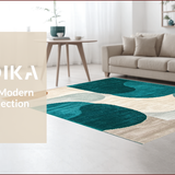 Ultra Soft Area Rug, Non Slip, Stain Resistant, Washable Area Rugs for Living Room, Bedroom, Modern Abstract Teal Living Room Pet-Friendly Rug(Beige)