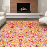 Ultra Soft Area Rug, Non Slip, Stain Resistant, Washable Area Rugs for Living Room, Bedroom, Elegant Soft Pastel Leaf Design(Orange)