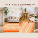 Ultra Soft Area Rug, Non Slip, Stain Resistant, Washable Area Rugs for Living Room, Bedroom, Artistic Mid Century Geometric Flair(Orange)