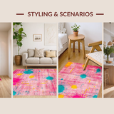 Ultra Soft Area Rug, Non Slip, Stain Resistant, Washable Area Rugs for Living Room, Bedroom, Vibrant Modern Artistic Swirls(Pink)