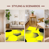 Ultra Soft Area Rug, Non Slip, Stain Resistant, Washable Area Rugs for Living Room, Bedroom, Whimsical Geometric Bee Motif(Yellow)