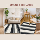 Ultra Soft Area Rug, Non Slip, Stain Resistant, Washable Area Rugs for Living Room, Bedroom, Sleek Dual-Tone Striped Runner Rug Featuring Repetitive Parallel Bands(Black)