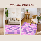 Ultra Soft Area Rug, Non Slip, Stain Resistant, Washable Area Rugs for Living Room, Bedroom, Elegant Pastel Grid Design(Purple)