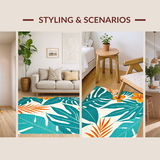 Ultra Soft Area Rug, Non Slip, Stain Resistant, Washable Area Rugs for Living Room, Bedroom, Serene Blue Tropical Elegance(Green)